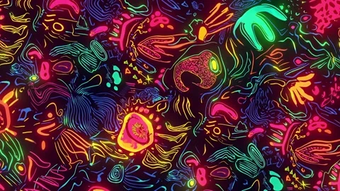 Dynamic Neon Psychedelic Seamless Animation with Abstract Futuristic Glow Stock Footage 315383139