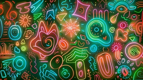 Dynamic Neon Seamless Animation with Psychedelic Abstract Glow Stock Footage 315382817