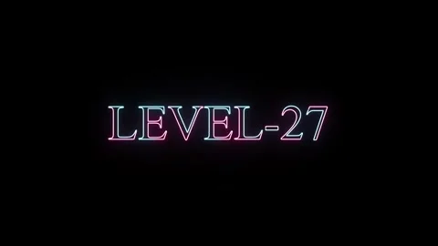 Dynamic neon sign displays 'LEVEL-27' in glowing pink and blue animation on.. Stock Footage 331531038