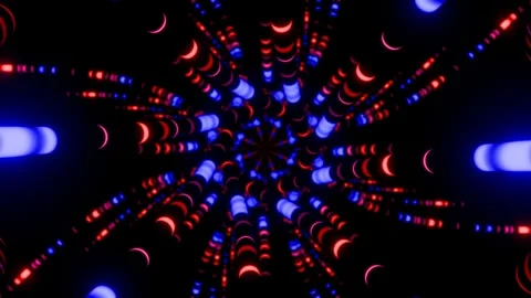 Dynamic neon spirals create a mesmerizing visual experience at night Video stock 296042034
