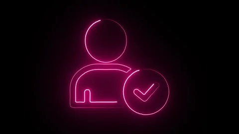 Dynamic neon user profile icon with checkmark animation signifies approval or Stock Footage 321142066
