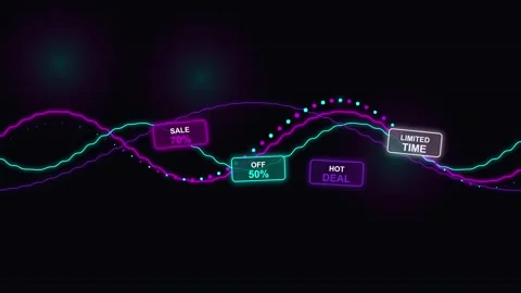 Dynamic neon waveform displaying sales graphics for marketing and discounts Stock Footage 344639679