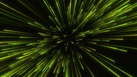 Dynamic neon yellow and green warp speed background with radiant light trails Vídeo Stock 339304477