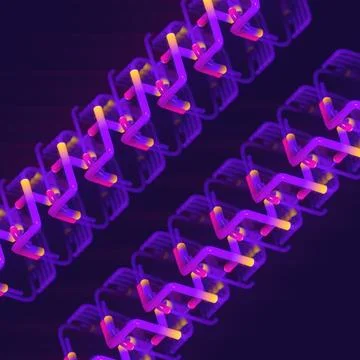 Dynamic Neon Zigzag 3D Background with Purple and Gold Glow Cyberpunk Aesthet 스톡 일러스트