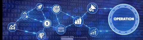 Dynamic network of business icons with binary code background and progress .. Stock Footage 332396083
