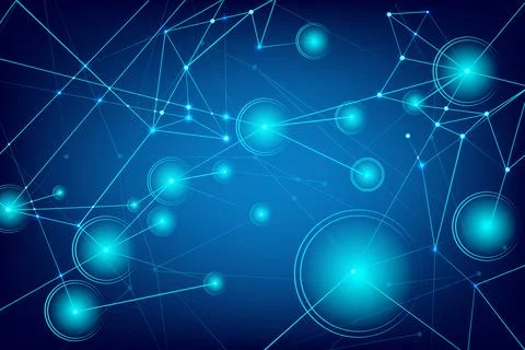 Dynamic network of interconnected nodes and circles, forming futuristic design 库存插图