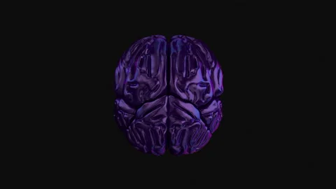 Dynamic neural purple glossy human brain artificial intelligence top view motion Stock Footage 189560949
