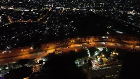 Dynamic Night Urban Panorama: Sweeping Aerial View of City Lights Stock Footage 325188877