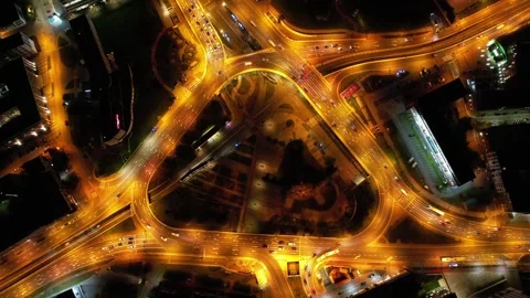 Dynamic night view of roundabout in mesmerizing hyperlapse Stock Footage 258486931