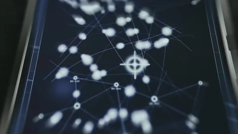 Dynamic node network with particles traveling between connections Stock Footage 335477137