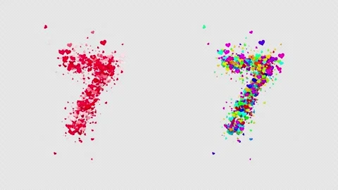 Dynamic number 7 created with flying hearts, festive alpha channel clip. Stock Footage 322016802