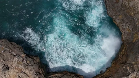 Dynamic Ocean Water Motion Background over Coastal Rocks Stock Footage 329628638
