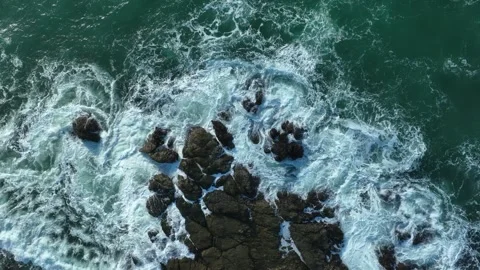 Dynamic Ocean Waves and Foam Pattern Drone Footage Stock Footage 340123589