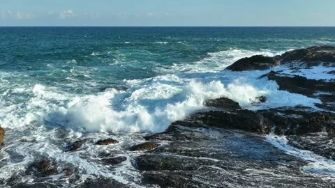 Dynamic Ocean Waves and Sea Foam Drone Footage Stock Footage 340124380