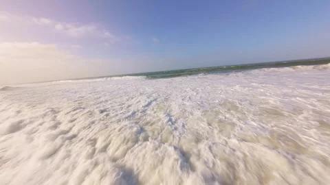 Dynamic ocean waves roll toward beach. After the storm Stock Footage 345058310