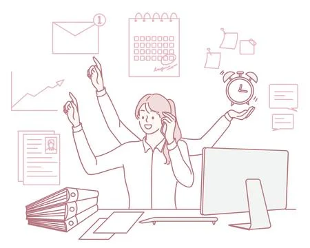 A Dynamic Office Worker Skillfully Managing Multiple Tasks with Remarkable Stock Illustration
