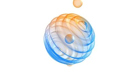 Dynamic Orange and Blue Abstract Sphere with Ethereal Bubbles on a Pure White Illustrazione stock