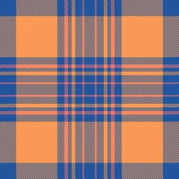 Dynamic orange and blue pixel art plaid pattern. A seamless geometric desig.. Stock Illustration