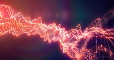 Dynamic orange and red glowing abstract waveforms on a dark background. Per.. Stock Illustration