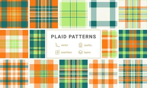 A dynamic orange and teal plaid pattern offering a fresh take on classic ta.. 库存插图