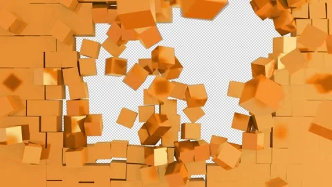 Dynamic Orange Cubes Transition with alpha channel Stock Footage 242013156