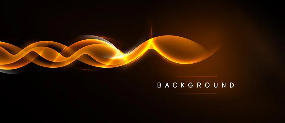 Dynamic orange light streaks flow across dark background. Abstract design e.. Stock Illustration