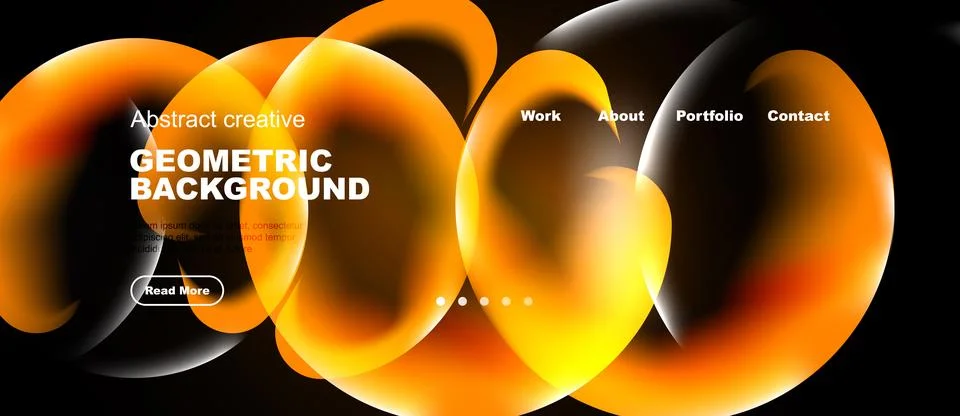 Dynamic orange shapes overlap black background. Website navigation visible. 스톡 일러스트