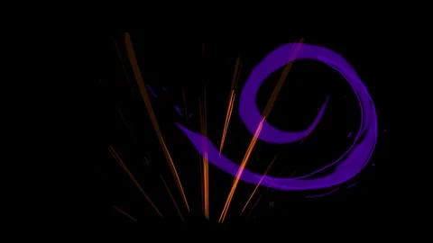 Dynamic orange strokes and a purple artistic line on a black background. Stock Видео 339021953