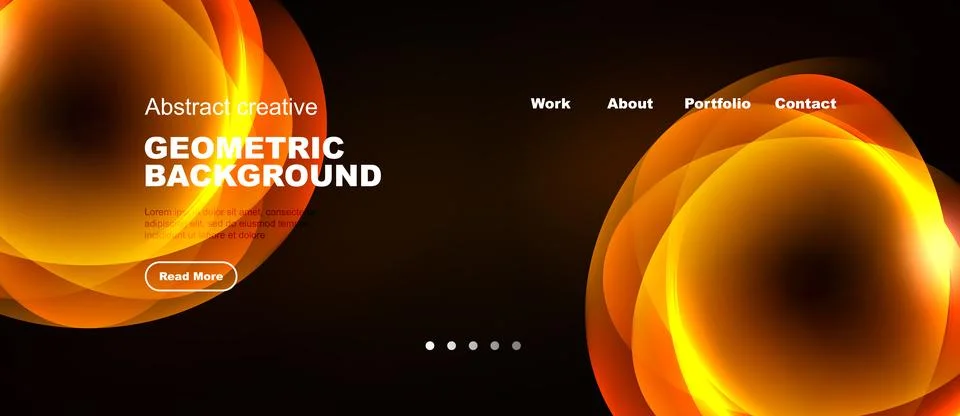 Dynamic orange waves dominate design. Text overlays provide website navigatio Stock Illustration
