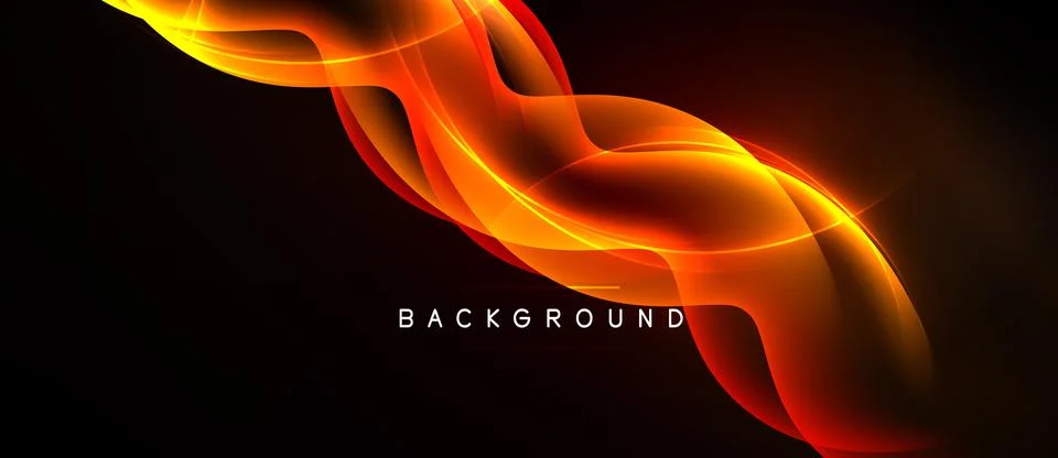 Dynamic orange waves flow across dark background. Bright lines create energy, Stock Illustration