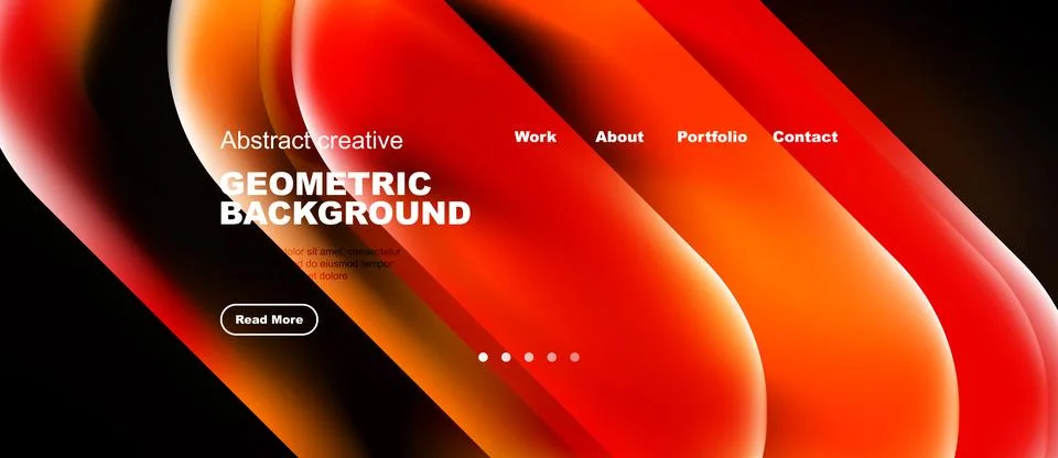 Dynamic orange waves form abstract backdrop. Text overlays promote work, abou Stock Illustration