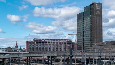 Dynamic Oslo Central Station Railway Footage with Fast Moving Trains Stock Footage 309564349