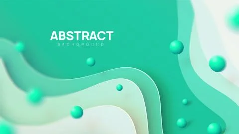 Dynamic paper cut composition with 3d realistic balls in air. Stock Illustration