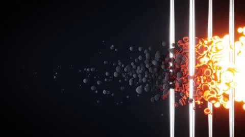 Dynamic particle explosion with vertical lines, abstract artistic imagery with Stock-Illustration