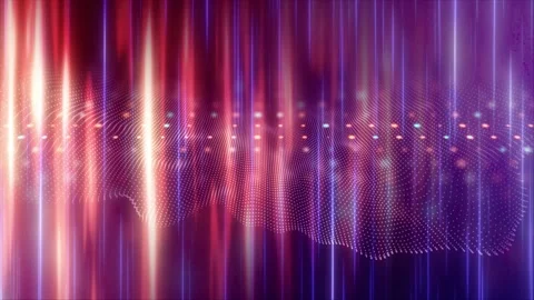 Dynamic Particle Mesh with Vertical Glowing Light Animation Stock Footage 337929577