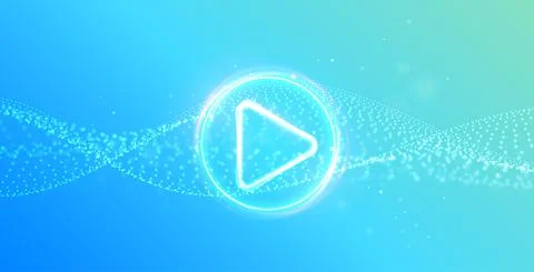 Dynamic particle wavy background with glowing play button. Press to play. Start 스톡 일러스트