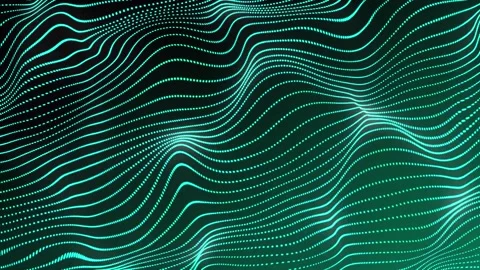 Dynamic particles sound flow wave flowing over dark. Beautiful green neon wave Stock Footage 248905511