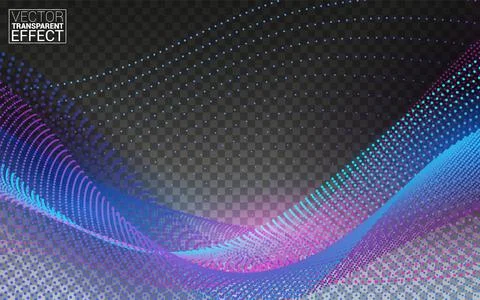 Dynamic particles sound wave flowing. Beautiful wave shaped array of glowing Stock Illustration