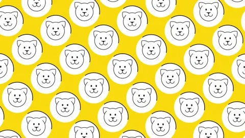 Dynamic pattern with Cat face icon in white circle on a yellow background Stock Footage 173188269