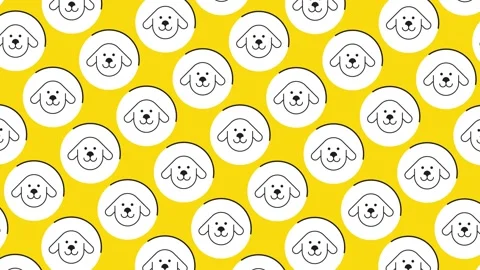 Dynamic pattern with Dog face icon in white circle on a yellow background Stock Footage 173188722
