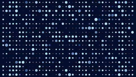 Dynamic pattern of glowing blue dots changing size and brightness on dark Stock Footage 318597529