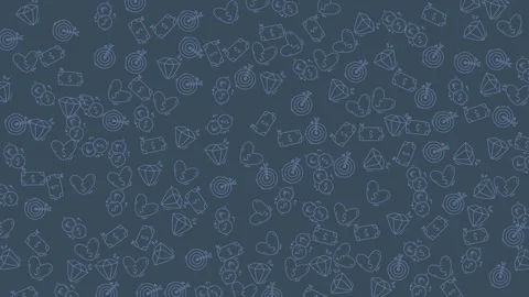 Dynamic pattern of success love and wealth symbols on a dark blue backdrop Vidéo 333488571