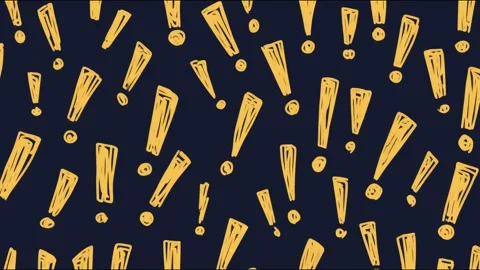 Dynamic pattern of vibrant yellow exclamation marks on dark background with.. Stock Footage 314666372