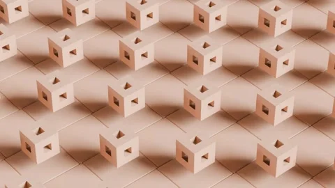 Dynamic Peach Cubes with Square Apertures Converging in 3D Animation Stock-Footage 269124526