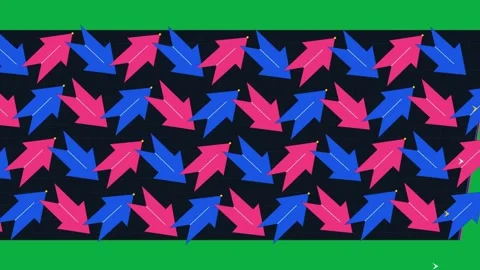 Dynamic pink and blue arrows detaching from a geometric grid on green 库存影片 347626388
