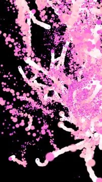 Dynamic pink and white particle explosion on black background Stock Illustration