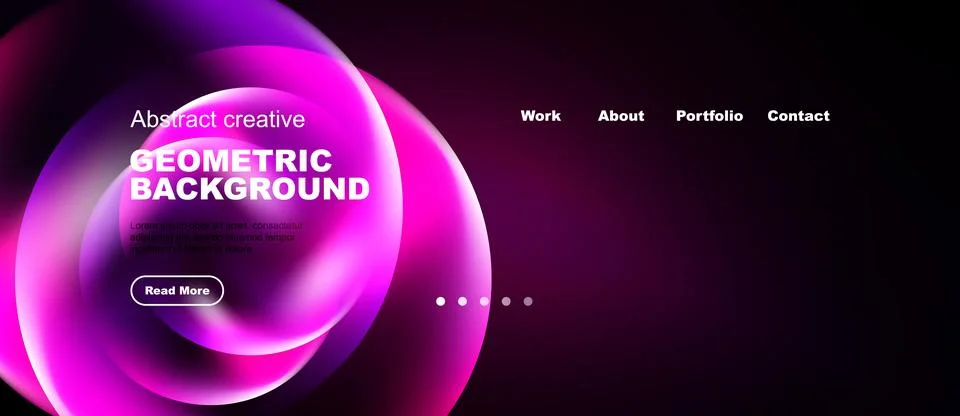 Dynamic pink geometric background features text, navigation menu, plus dots. 스톡 일러스트