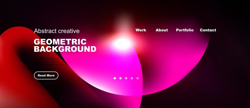 Dynamic pink geometric background. Website header includes navigation options Stockillustratie