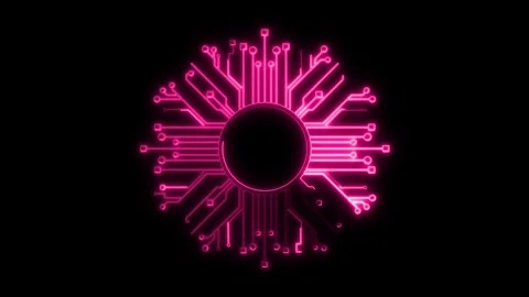 Dynamic pink neon circuit board animation pulses with tech energy, perfect for Stock Footage 321386405