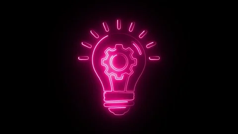 Dynamic pink neon light bulb with inner gear symbolizes innovation and bright Stock Footage 321141860